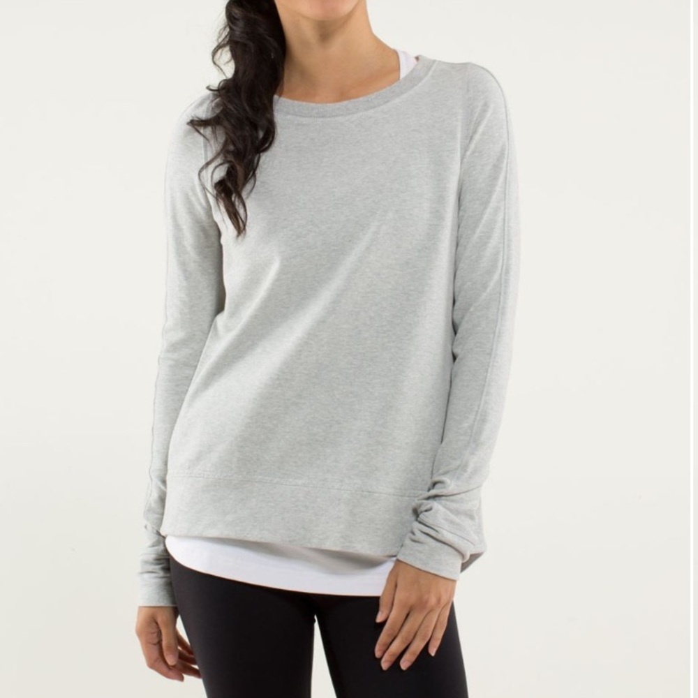 Lululemon Exhalation Pullover Heathered Light Grey Silver Spoon Size 4